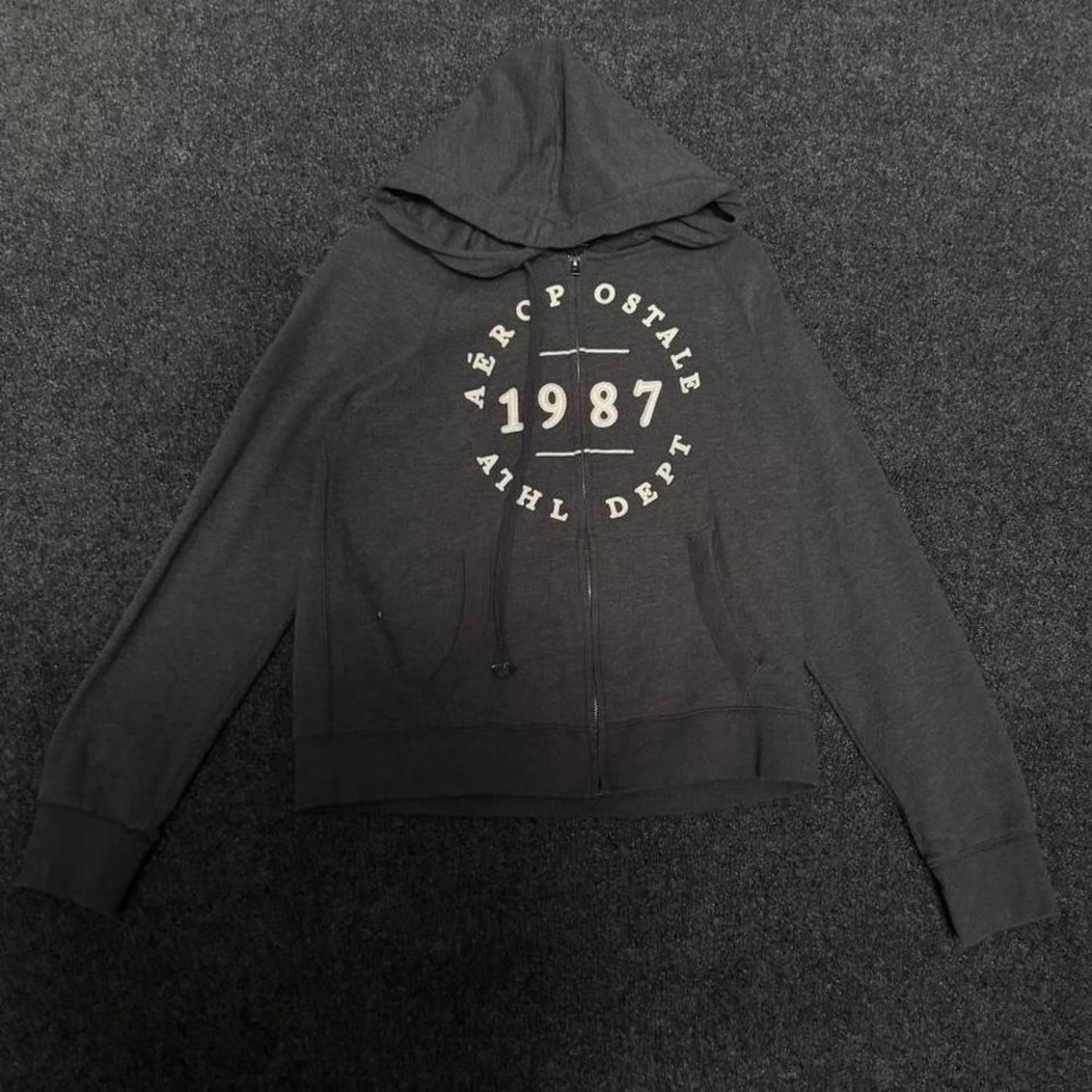 Aeropostale 1987 Hoodie Women's Dark Gray Full Zip Athletic Dept Sweatshirt